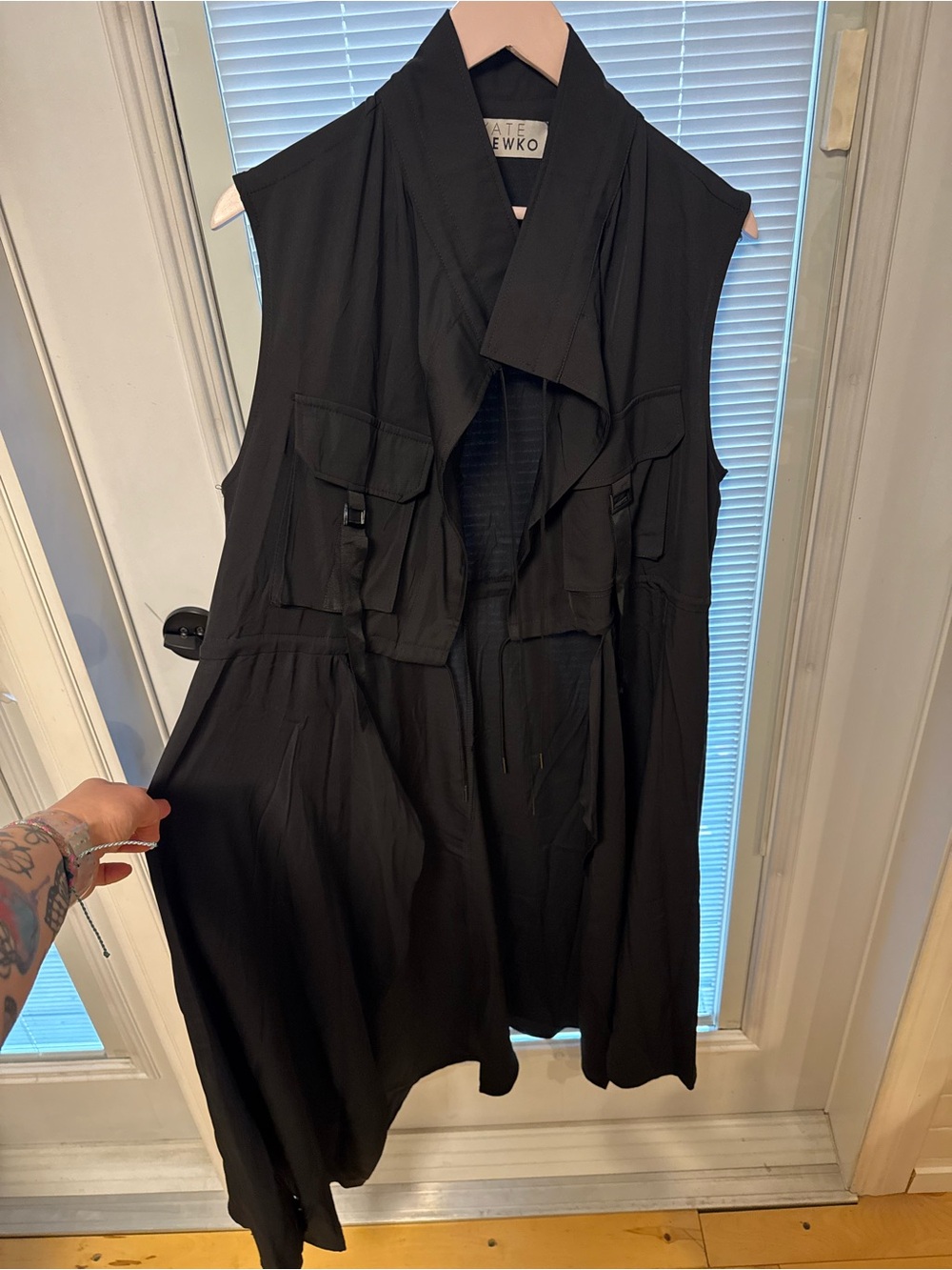 Black Sleeveless Drape Front Vest